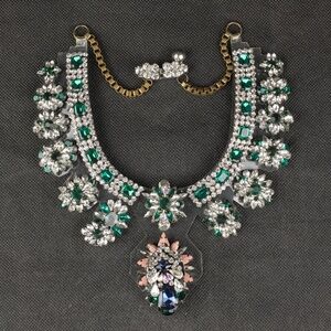 Big Statement Costume Green/ Rhinestone Necklace NEW